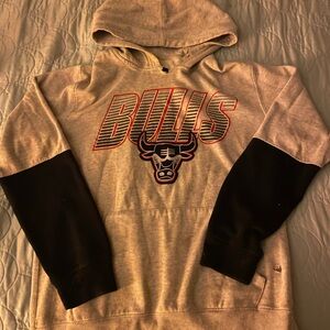 NBA Bulls Gray Hoodie with Black Sleeves